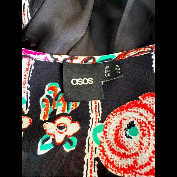 New ASOS 70’s Floral Maxi Dress Cut Out Open Back Long Sleeves Black Purple - Picture 11 of 15